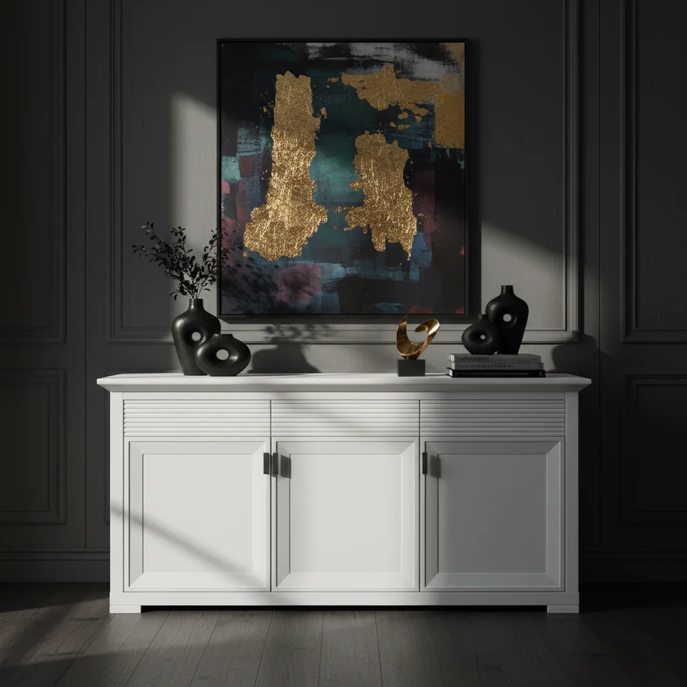Bufet Verona Bianco Alb 180 cm – 3 Uși & 3 Sertare | Mobila Edion