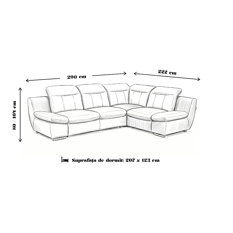 Colțar Extensibil cu Tetiere și Brațe Rabatabile Carlo – L290 x A222 x H80-104 cm - imagine 11