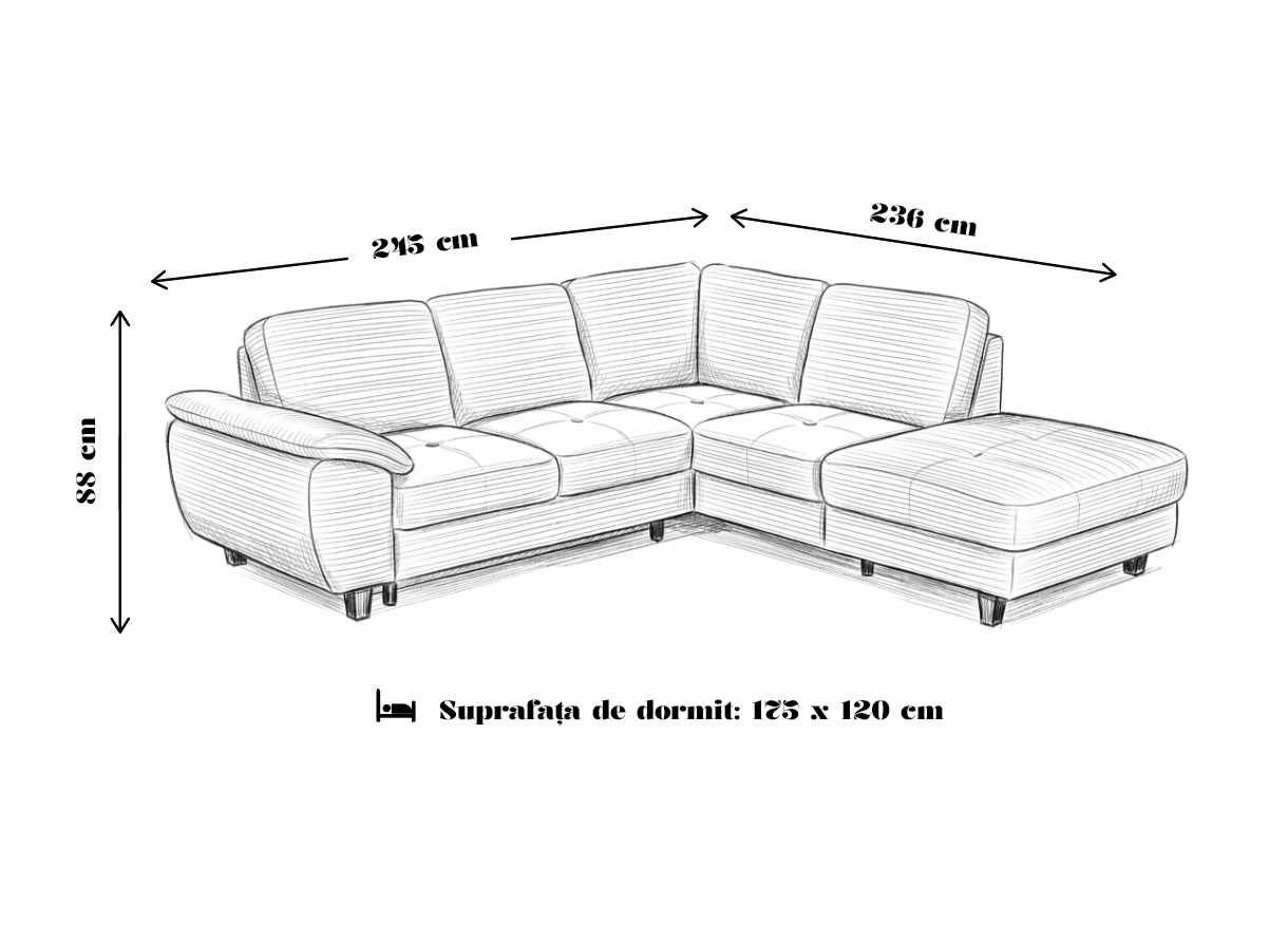 Colțar Extensibil Amalfi Stofă – L245 x A236 x H88 cm