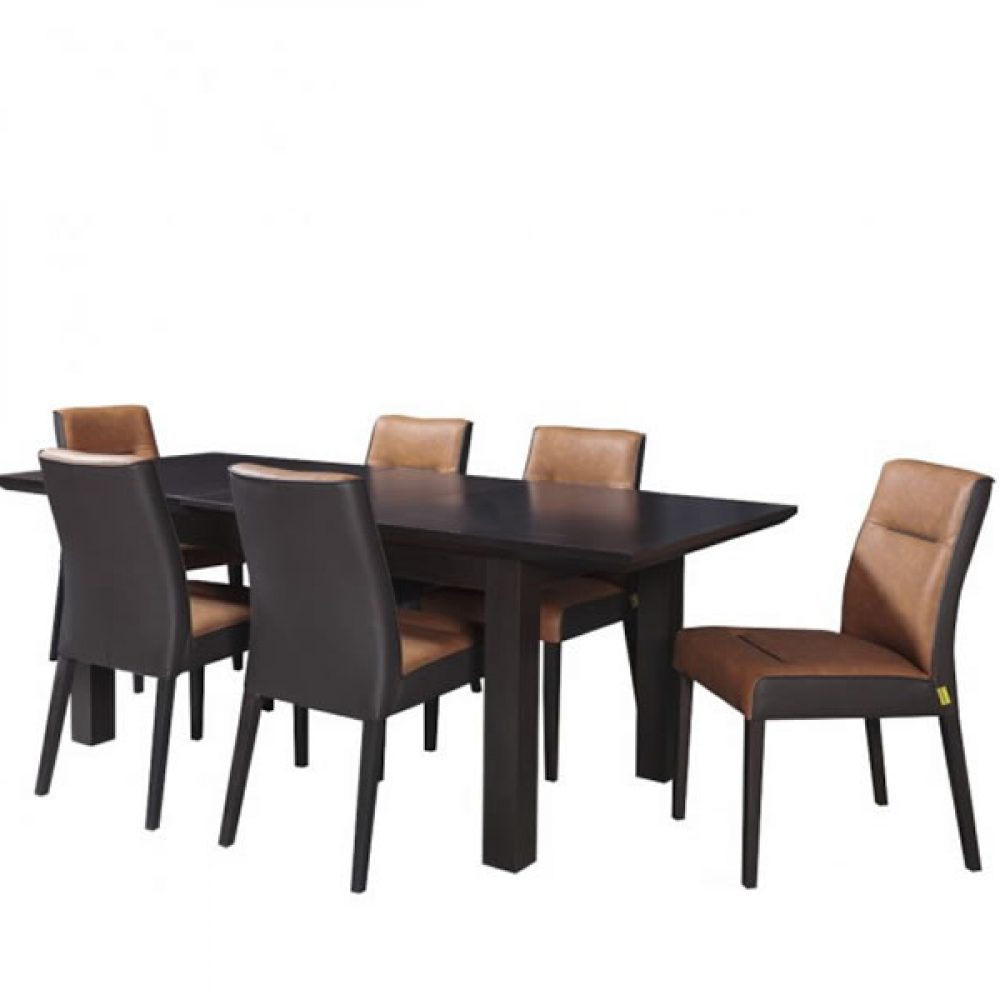 Set masa extensibila Fiona cu 6 scaune brun inchis 160 cm