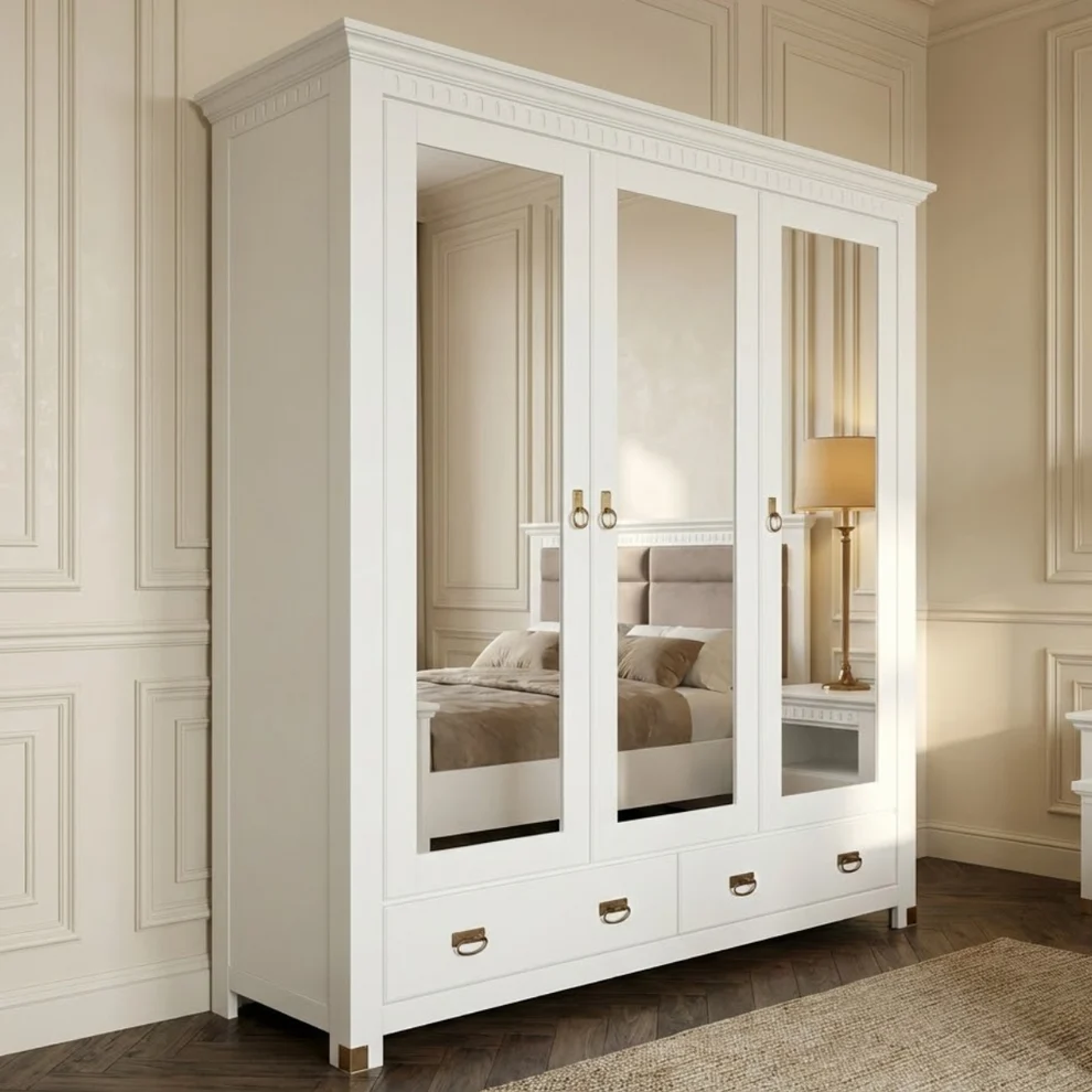 Dulap Saint Tropez Alb 208 cm 3 Uși 2 Sertare | Mobila Edion
