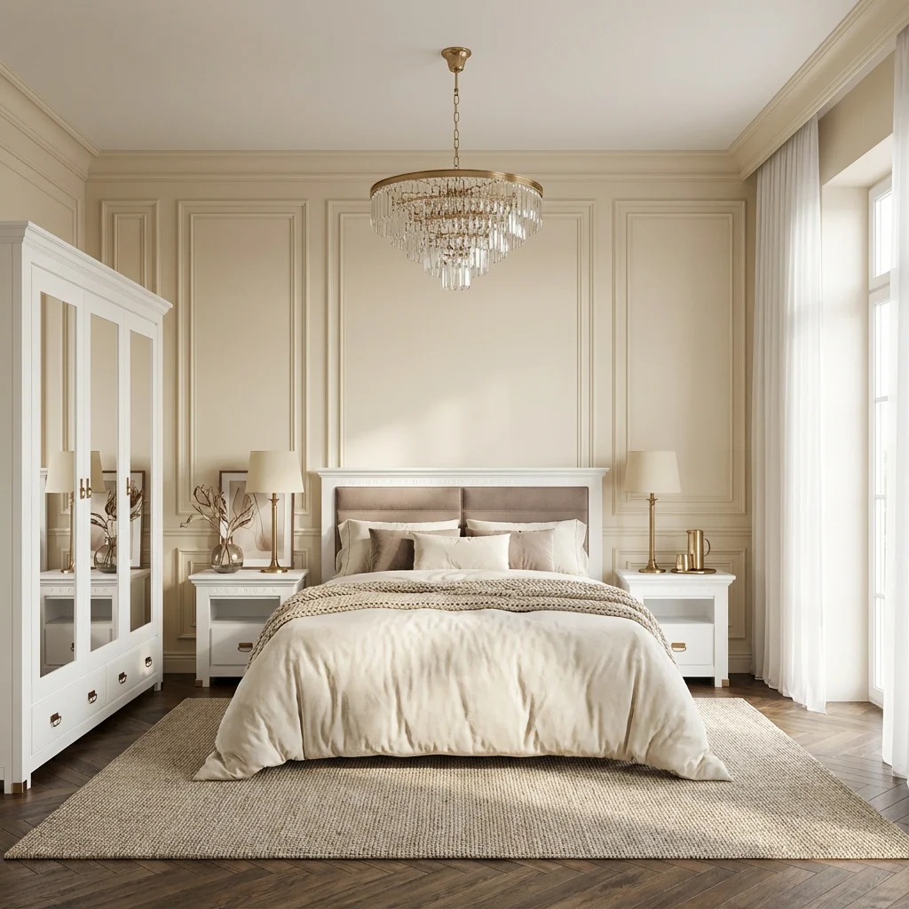 Set Dormitor Saint Tropez Alb Pat 160 cm Dulap 208 cm 2 Noptiere | Mobila Edion