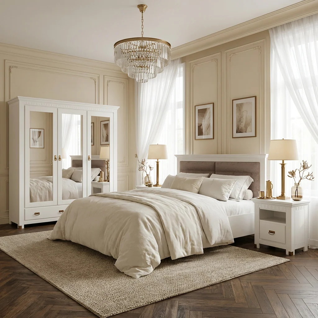 Set Mobilier Dormitor Complet Saint Tropez Alb Pat 160 cm Dulap 208 cm 2 Noptiere | Mobila Edion