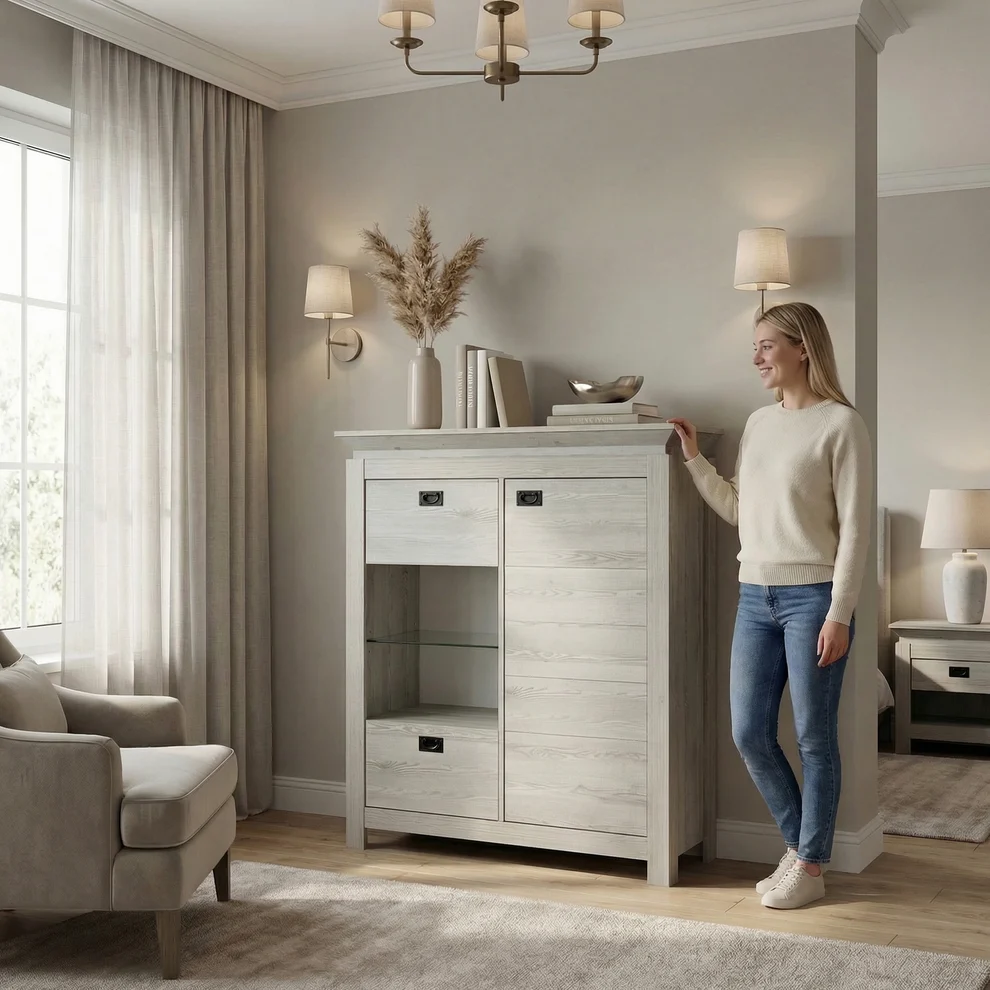 Comoda Bar Casablanca Loft Gri 118 cm cu LED | Mobila Edion