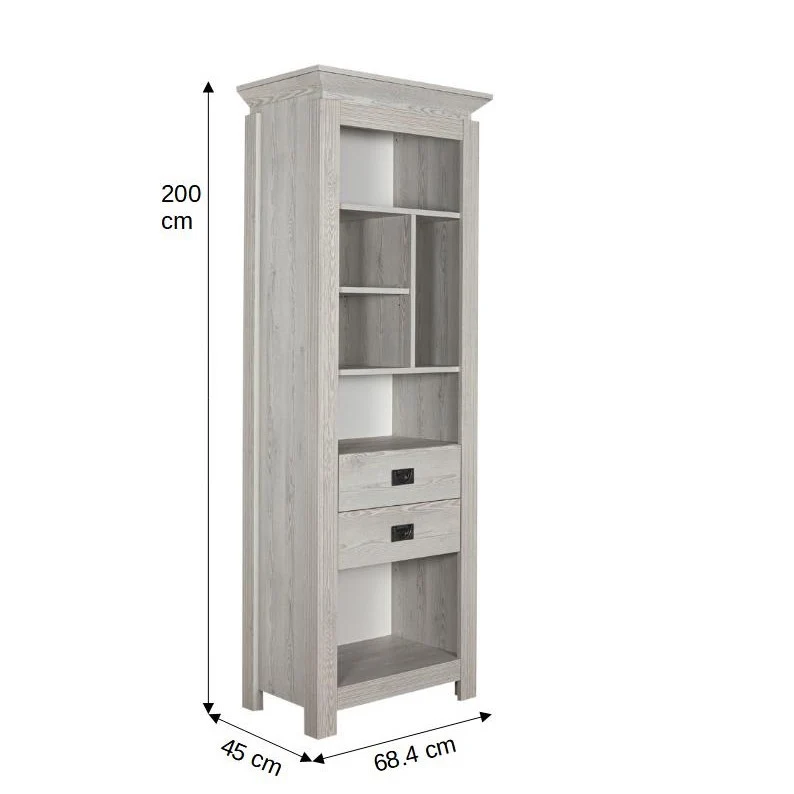 Bibliotecă Casablanca Loft Gri cu 2 Sertare Soft Close (68.4 x 45 x 200 cm) - imagine 8