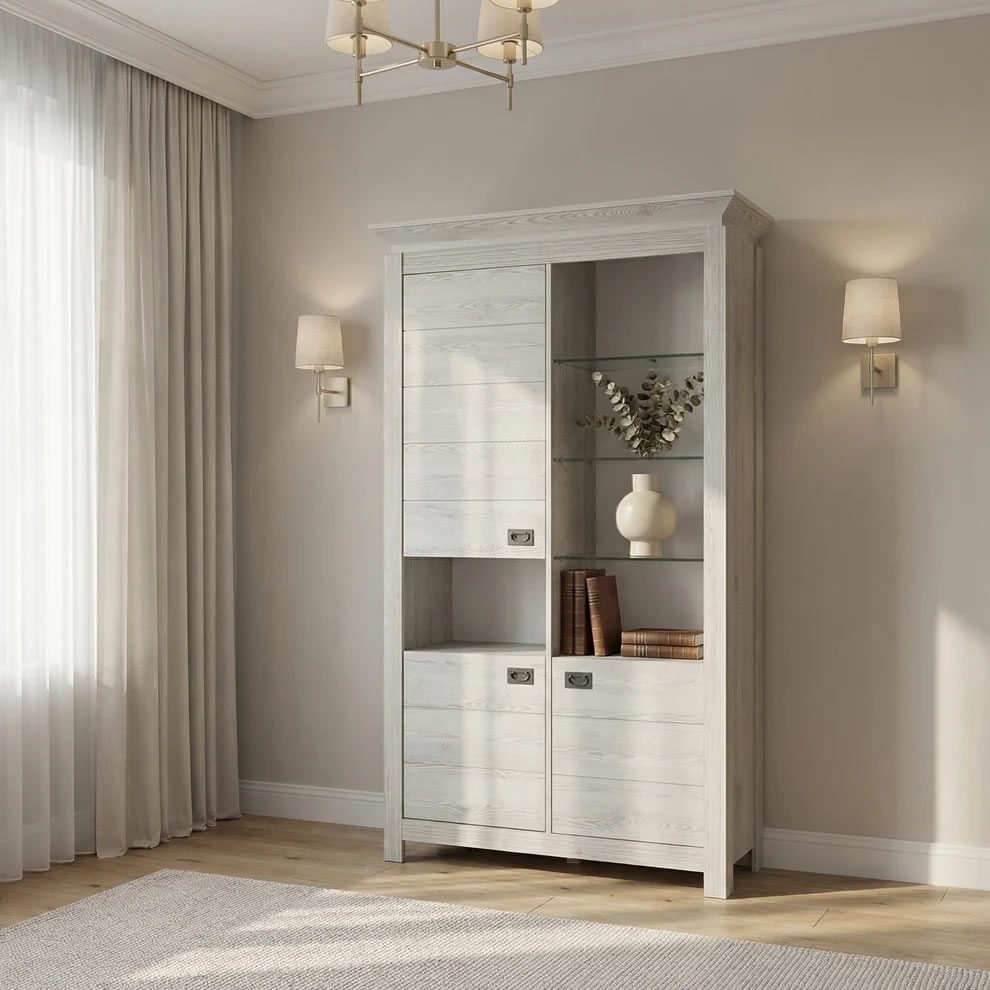 Vitrina 3 Uși Casablanca Loft Gri 118 cm cu LED | Mobila Edion