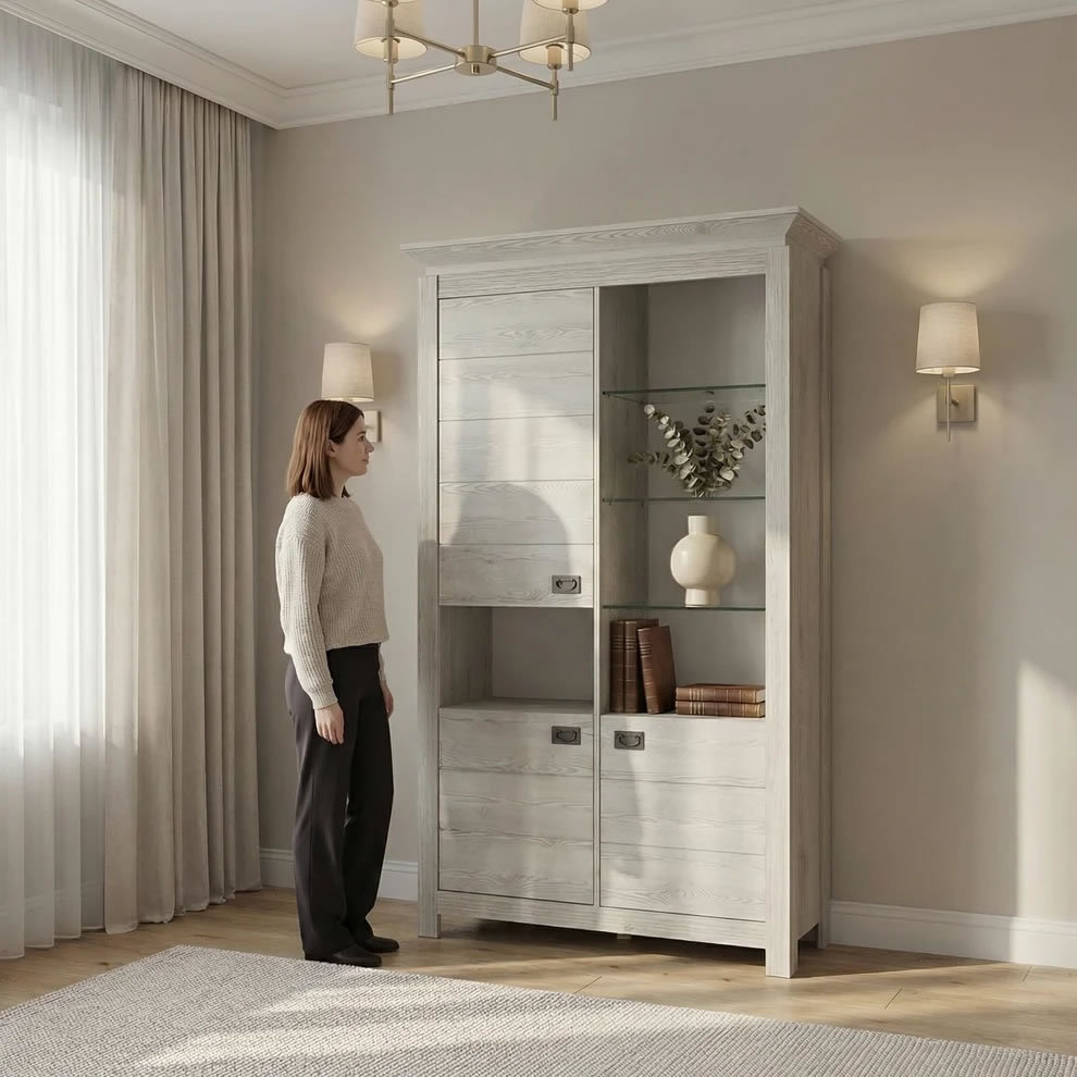 Vitrina 3 Uși Casablanca Loft Gri 118 cm cu LED | Mobila Edion