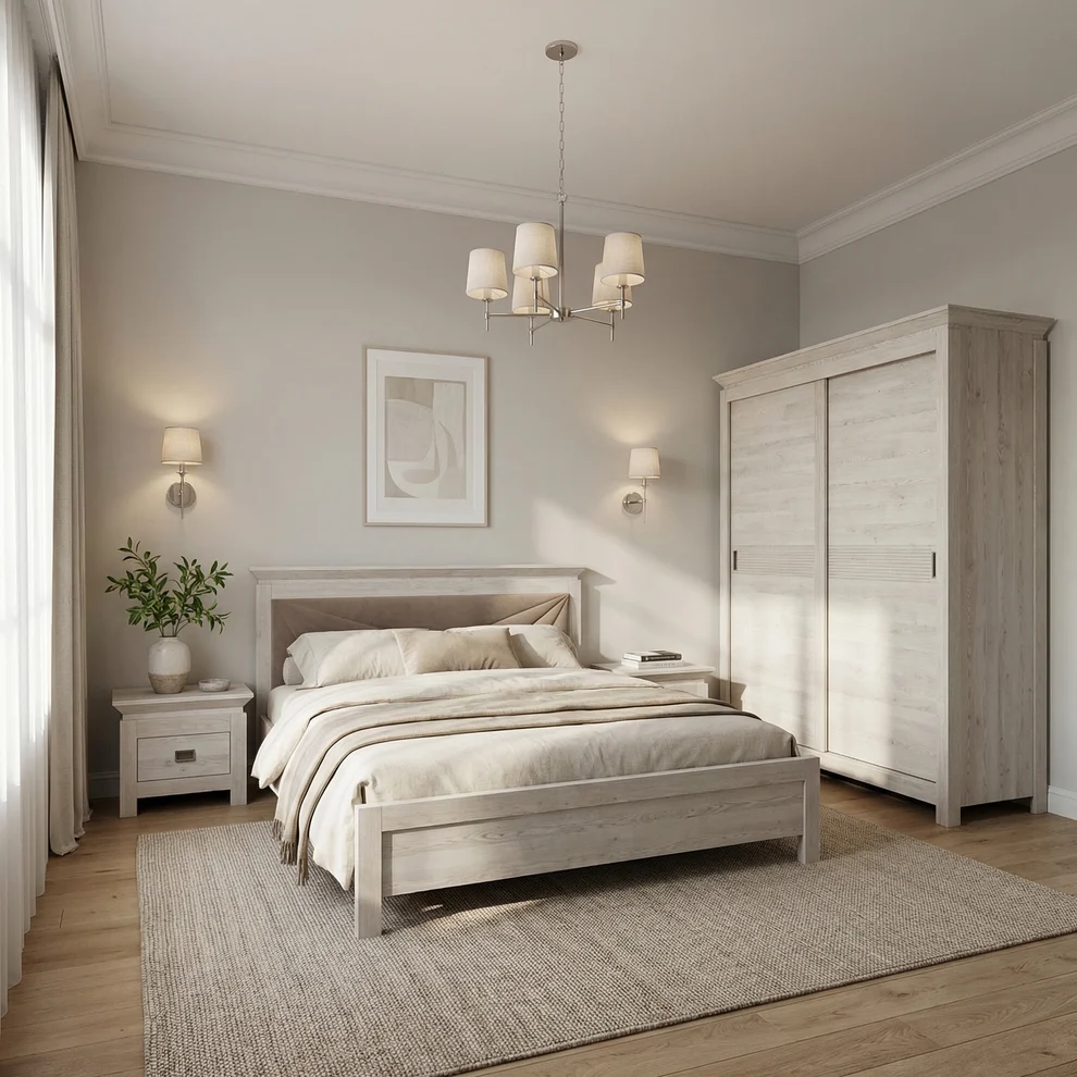 Set Dormitor Casablanca Loft Gri – Dulap 210, Pat 140, 2 Noptiere