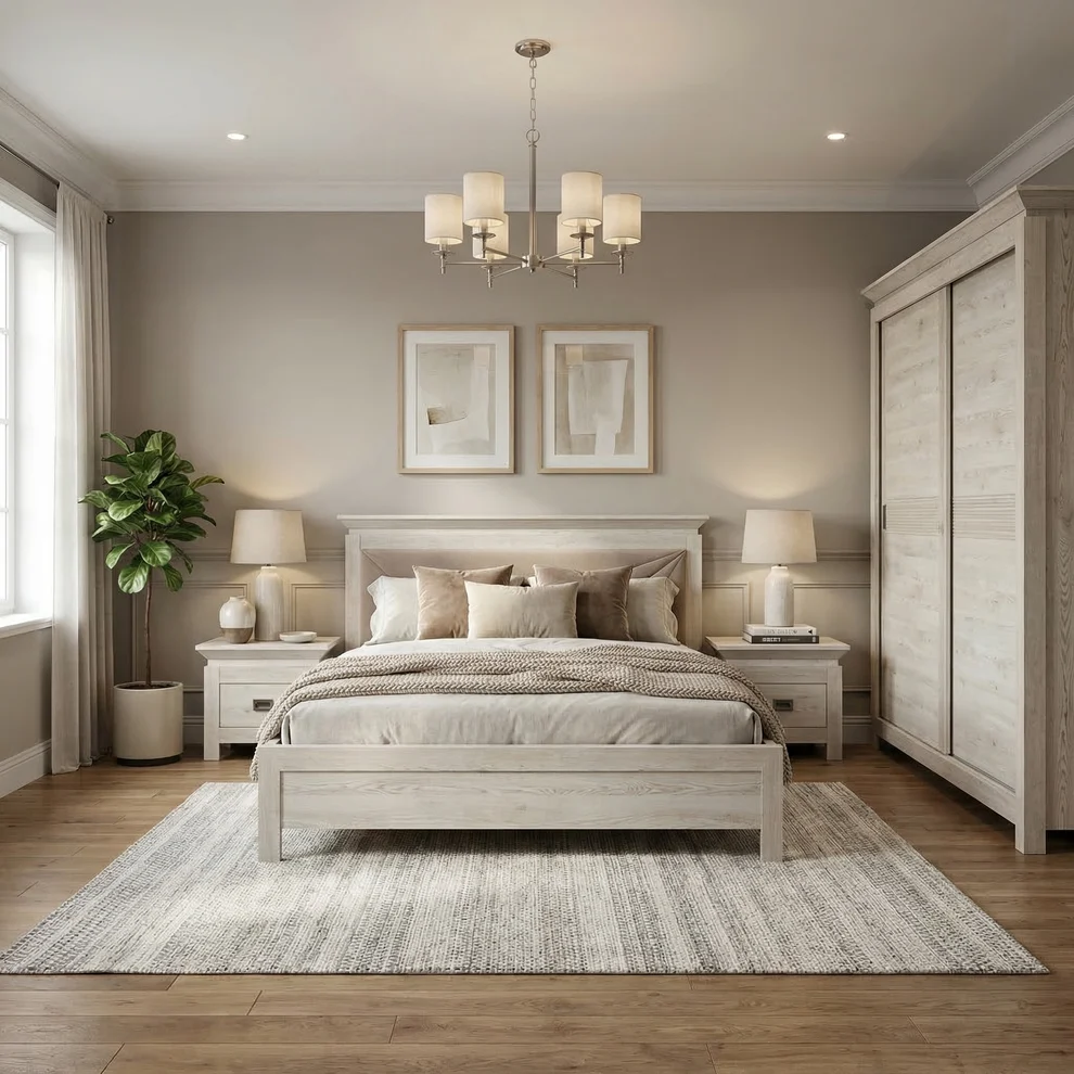 Set Dormitor Casablanca Loft Gri – Dulap 210, Pat 180, 2 Noptiere